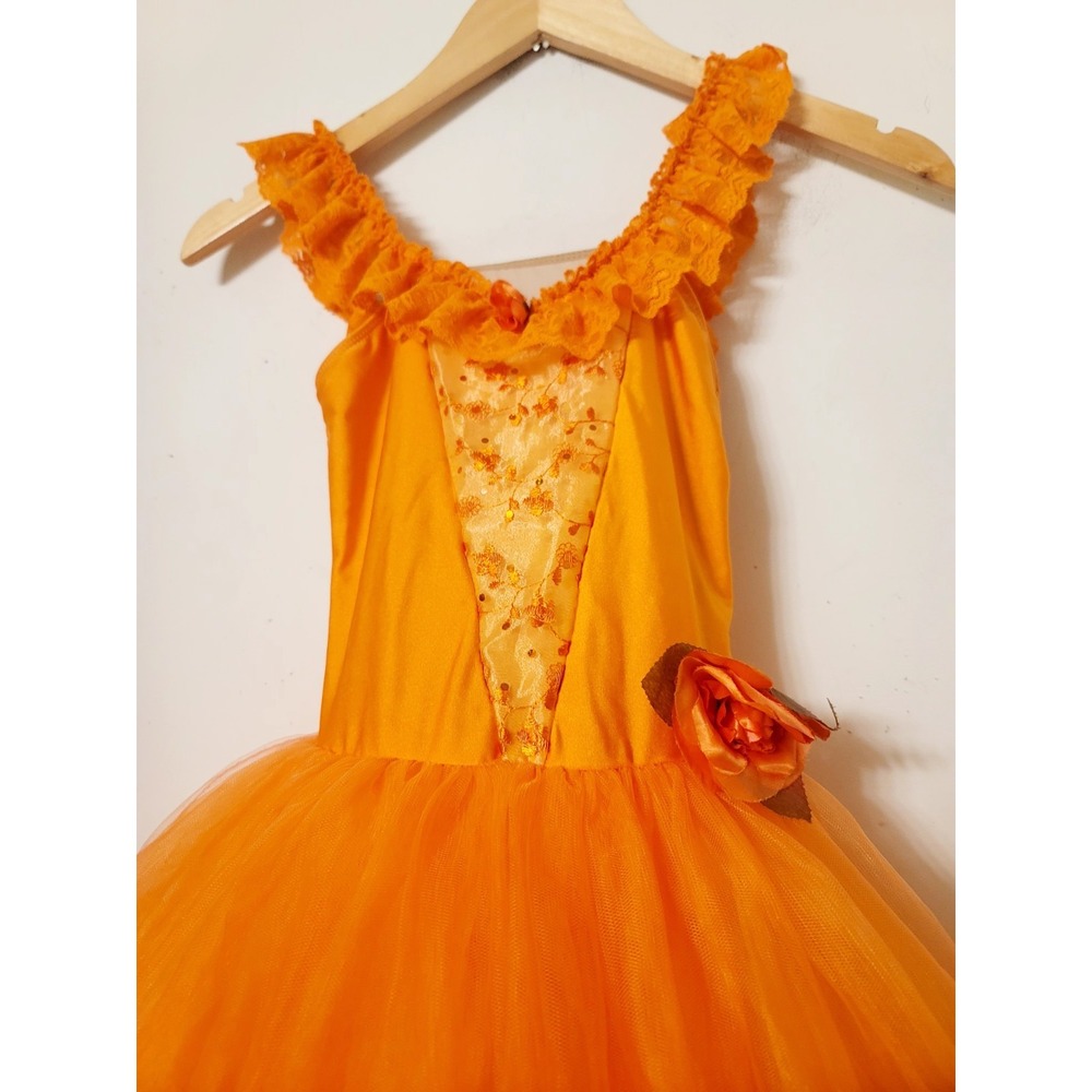Revolution Dance Costume One Piece Beautiful Orange Flowered Costume Size LC‎